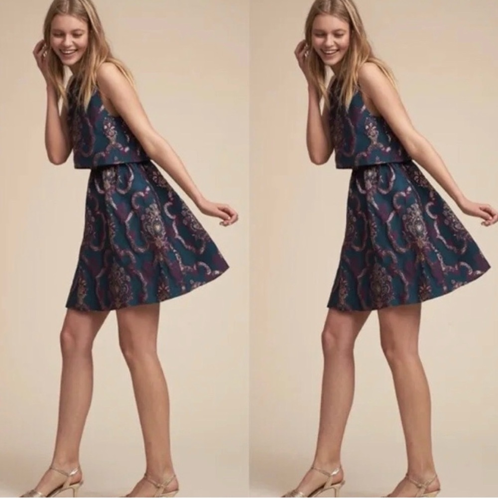 BHLDN Navy Paisley Mini Dress with Pink and Teal Accents